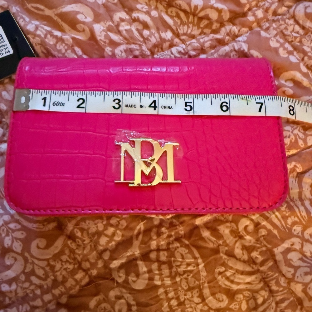 Badgley Mischka Fuchsia Croc-Embossed Crossbody Bag